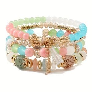 Multi Color Beaded 4 Piece Stretch Stack Bracelet Set
